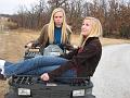 Celeste and Kirsten fooling around on the four wheeler in Oklahoma